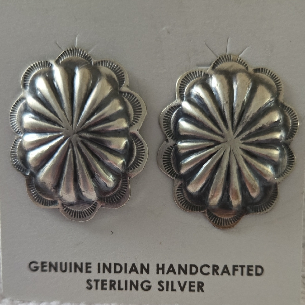 Handcrafted Sterling Silver Concho Earrings - Picture 3 of 6